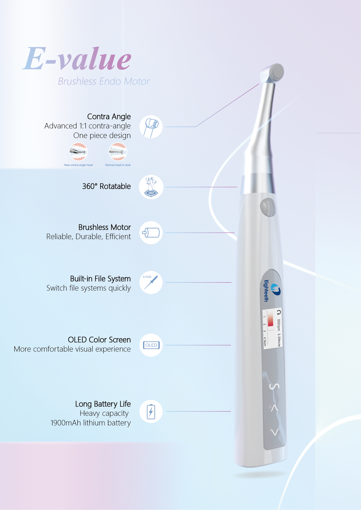 Bevielis endodontinis motoras E-Value