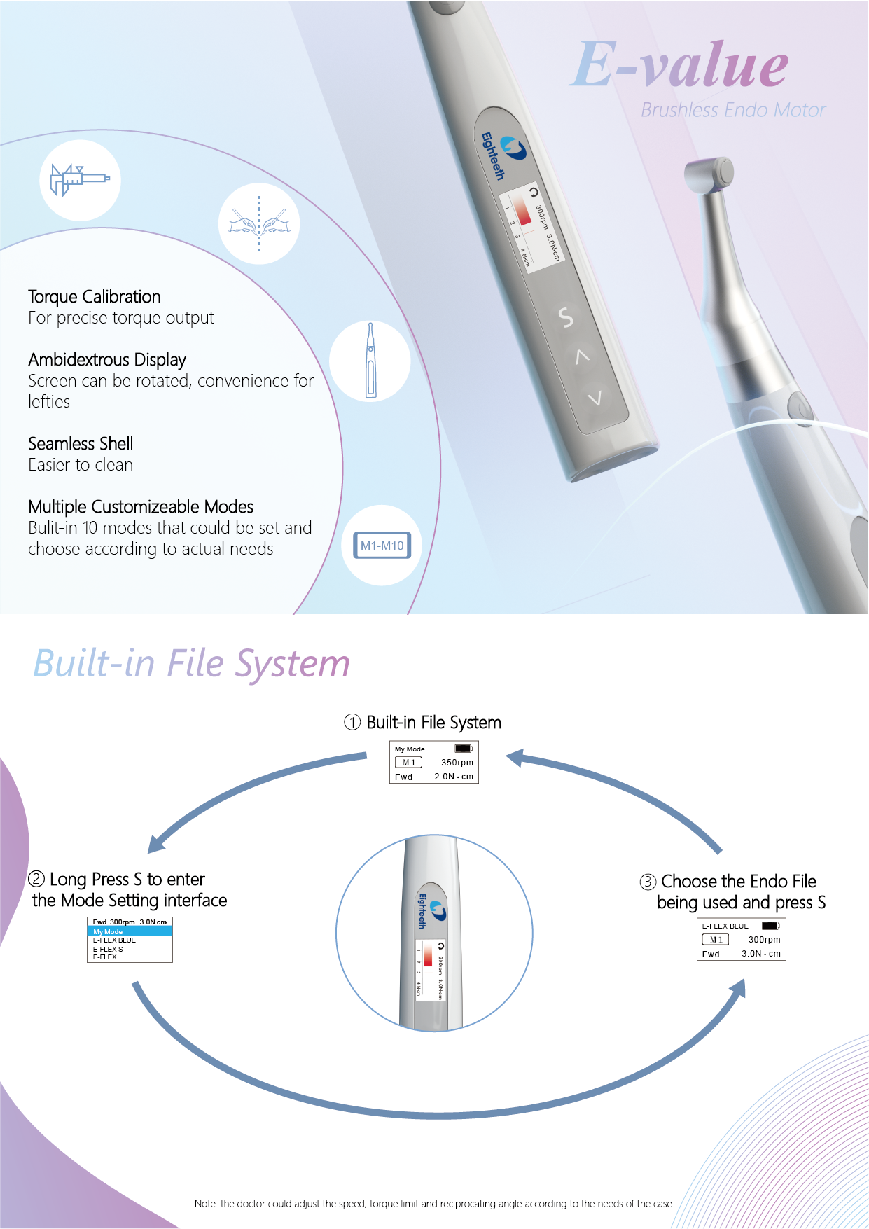 Bevielis endodontinis motoras E-Value