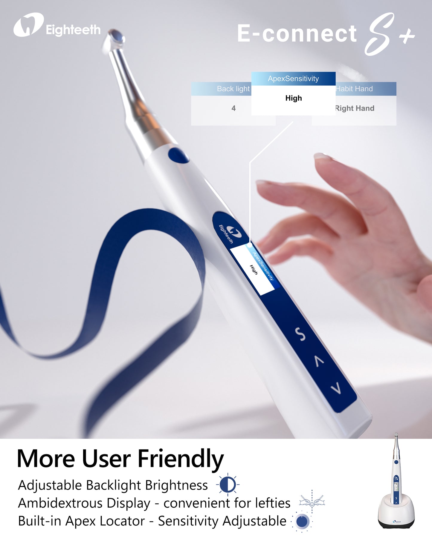 Bevielis endodntinis motoras su integruotu apekso lokatoriumi E-Connect S+